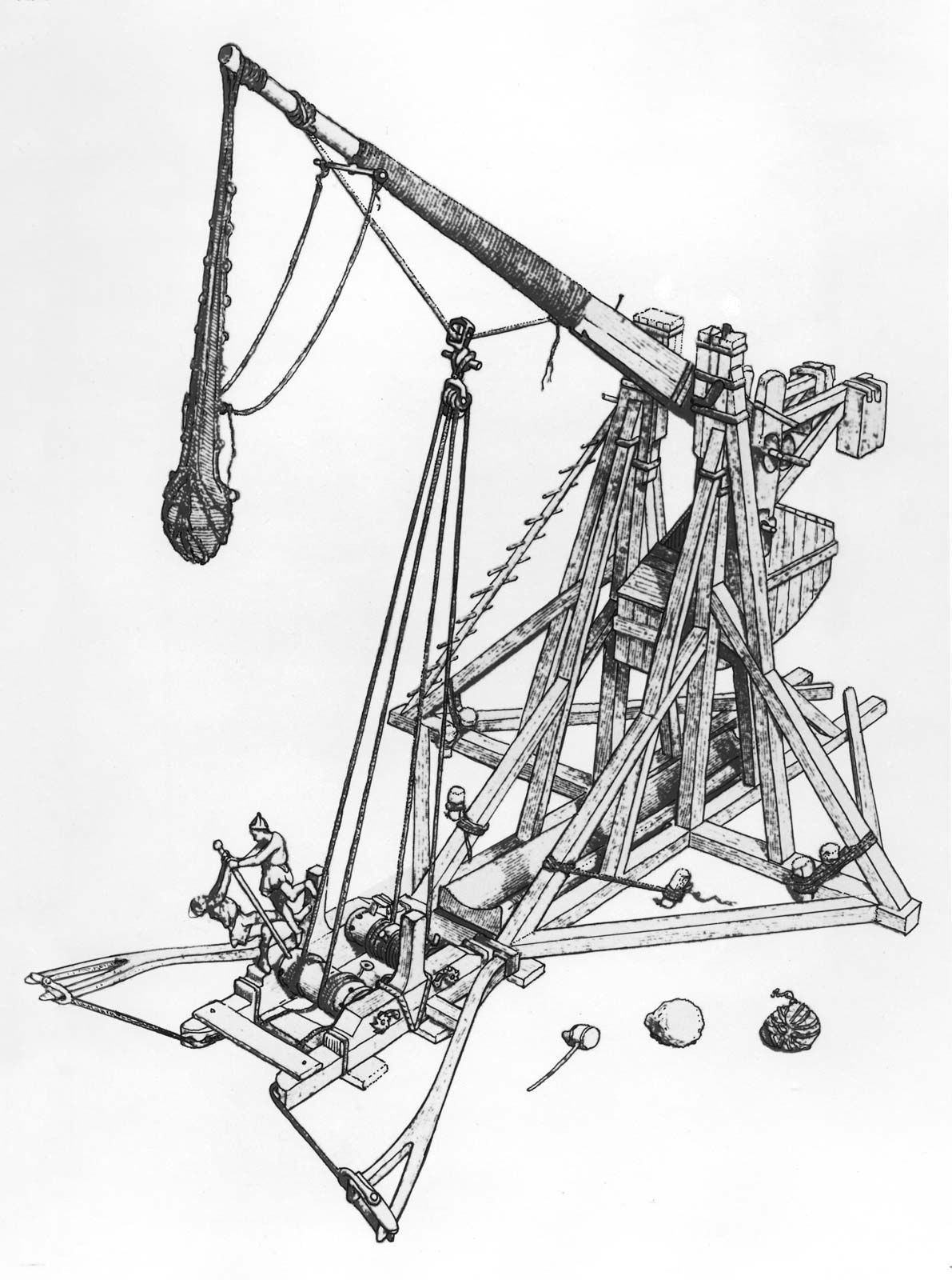 A medieval trebuchet launching a projectile